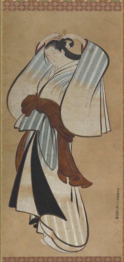 Yujo arreglándose el cabello de Hishikawa Moroyasu