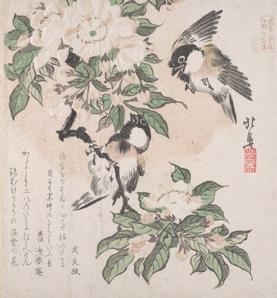 Colección Lluvia de Primavera Harusame shu, vol. 3: Carboneros y Flores de Manzano Silvestre de Hokuba