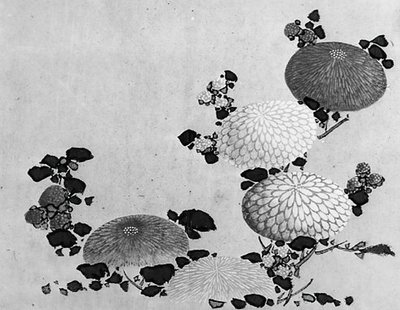 Crisantemos, siglo XIX de Hokusai School.