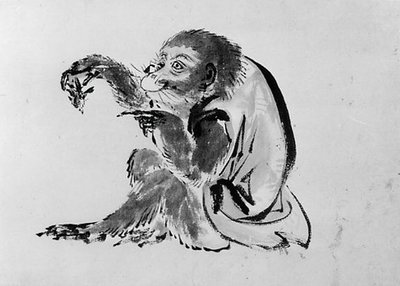 Mono y abeja, siglo XIX de Hokusai School.