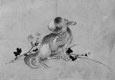 Pekinés, siglo XIX de Hokusai School.