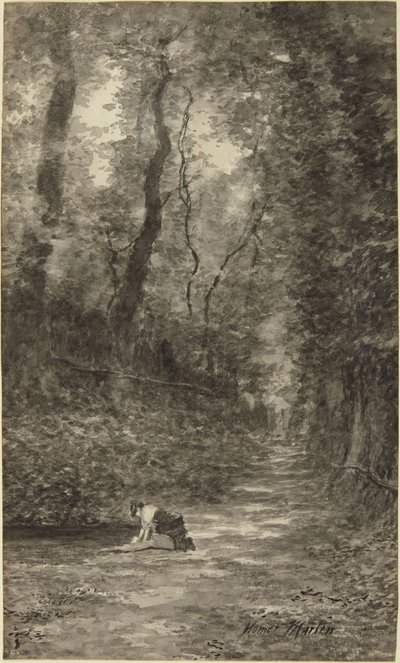 Escena forestal con una lavandera de Homer Dodge Martin