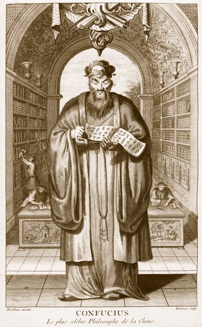 Kong-Fu-Tse, o Confucio, el Filósofo Más Celebrado de China, grabado por Henry Fletcher (fl.1729) de Honbleau