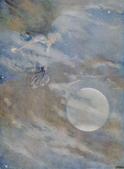 Debo bajar todas las estrellas para pulirlas, del cuento "Ole-Luk-Oie" en una edición de "Cuentos de hadas" de Hans Christian Andersen (1805-75) 1920 (acuarela sobre papel) de Honor Charlotte Appleton