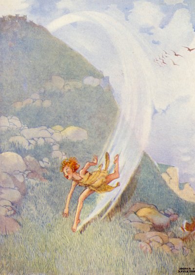 "Pondré un cinturón alrededor de la tierra en cuarenta minutos" (litografía en color) de Honor Charlotte Appleton