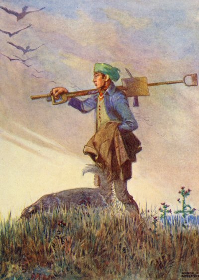 "The toil-worn cottar frae his labor goes" (litografía en color) de Honor Charlotte Appleton
