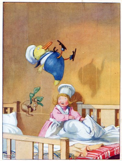 Rebotan sobre los muelles, ilustración de "Josephine Keeps House", publicada por Blackie & Co. de Honor Charlotte Appleton