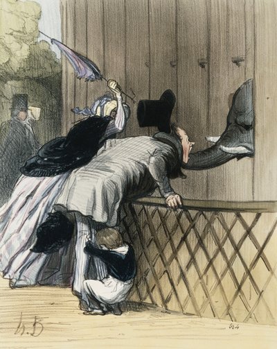 Un susto en el Jardin des Plantes, de "Les Etrangers a Paris" por Honoré Daumier, Aubert et Compagnie, 1844 de Honoré Daumier