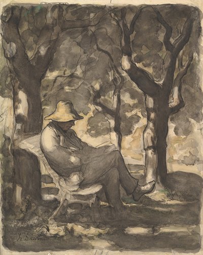 Un hombre leyendo en un jardín, 1825-79 de Honoré Daumier