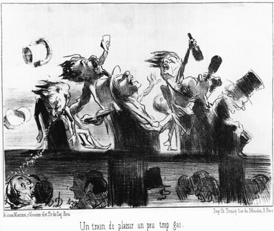 Un tren divertido un poco demasiado alegre: tomado de “” Les trains de Plaisir””, serie de caricaturas sobre los ferrocarriles de Honoré Daumier (1808-1879). “Charivari” de Honoré Daumier