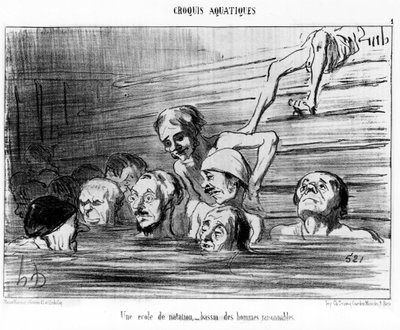 Una escuela de natación, una piscina de hombres razonables: ilustración tomada de la serie “Bocetos de Verano” de caricaturas sobre natación de Honoré Daumier. “Charivari” de Honoré Daumier