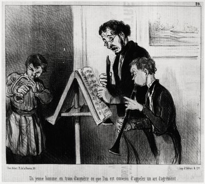 Un joven adquiriendo lo que se conoce como un arte de trazar. Ilustración de Honoré Daumier, publicada en 