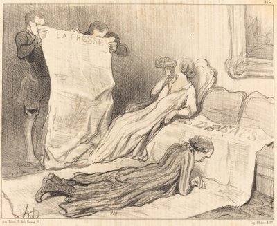 Suscriptores recibiendo su periódico... de Honoré Daumier