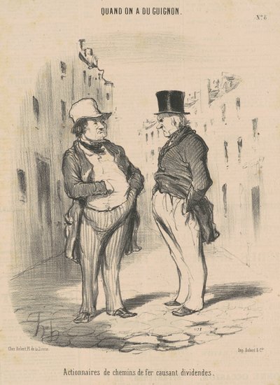 Accionistas de ferrocarriles discutiendo dividendos de Honoré Daumier