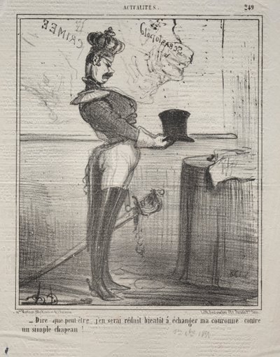 Actualidades (No. 249): ¡Dicen que pronto me veré reducido a cambiar mi corona por un simple sombrero! de Honoré Daumier