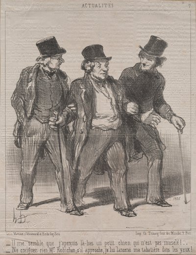 Actualidades No. 7: ¡Me parece que noto un perrito allí que no está con bozal!, 1852 de Honoré Daumier