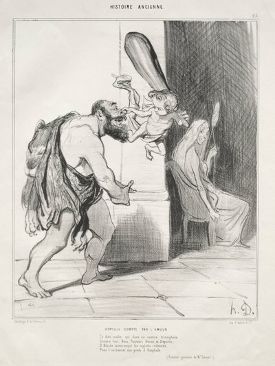 Historia antigua, lámina 25: Hércules sometido por Cupido, 18 de septiembre de 1842 de Honoré Daumier