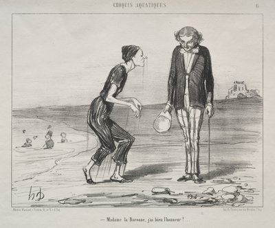 Bocetos acuáticos, lámina 8: Madame la Baronne, es mi honor... de Honoré Daumier