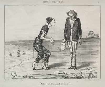 Bocetos Acuáticos, lámina 8: Madame la Baronne, es mi honor... de Honoré Daumier