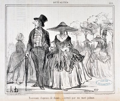 Serie Actualites "Nuevos sombreros de damas, inventados por un marido celoso" de Honoré Daumier
