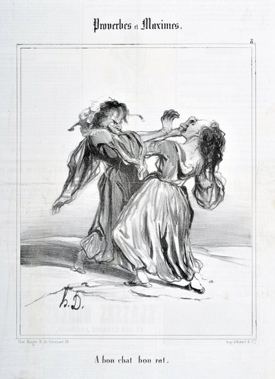 Obra de Honoré Daumier (1808-1879). Charivari data de 1840: Serie PROVERBES ET MAXIMES A bon cat bon rat MUSEO DE BELLAS ARTES - PALACIO LONGCHAMP, MARSELLA de Honoré Daumier