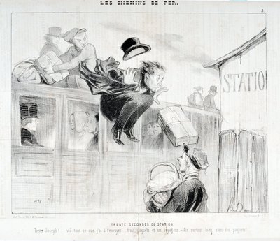 Serie Les Chemins de fer: Treinta segundos de estación - ¡Tiens Joseph! ¡Vla todo lo que tengo que enviarte... tres paquetes y un viajero - Sobre todo, cuida de los paquetes! MUSEO DE BELLAS ARTES de Honoré Daumier