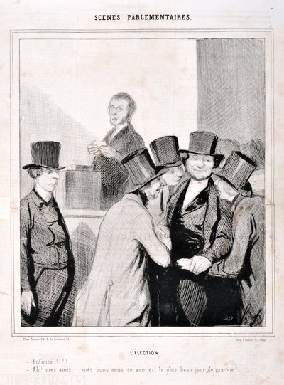 Serie SCENES PARLIAMENTARY. La elección “¡Nadar!!! “¡Ah mis amigos, mis buenos amigos, esta noche es el día más de mi vida!” de Honoré Daumier
