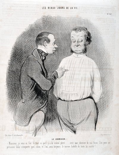 Obra de Honoré Daumier (1808-1879). Charivari data de 1845: Serie LES BEAUX DAYS DE LA VIE. La blusa - Señor, le hice el mejor uso... con una camisa a mi manera puede presentarse en cualquier salón y siempre seremos los mejor vestidos de Honoré Daumier