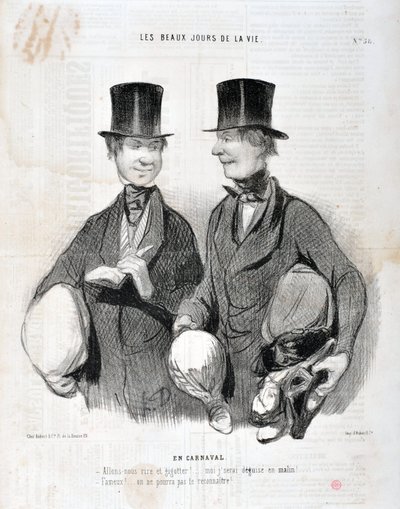 Obra de Honoré Daumier (1808-1879). Charivari data de 1845: Serie LES BEAUX DAYS DE LA VIE. En Carnaval -¡Ríe y gigotea! ¡Estaré decepcionado tan inteligente! ¡Famoso! No podemos reconocerte... MUSEO DE BELLAS ARTES - PALACIO LONGCHAMP, MARSELLA de Honoré Daumier