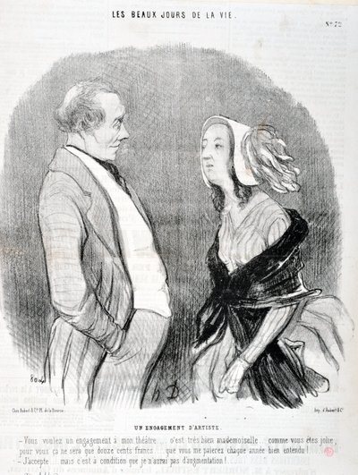 Serie LES BEAUX DAYS DE LA VIE. El compromiso de un artista "Quieres un compromiso para mi teatro... está muy bien señorita... qué bonita eres, para ti solo serán mil doscientos francos..." de Honoré Daumier