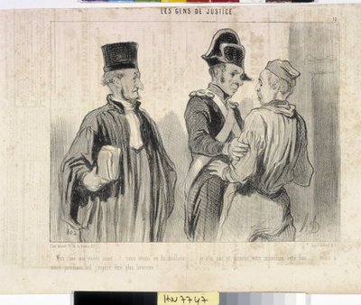 Serie LES PEANS DE JUSTICE. "-Querida, ¿qué quieres... tuvimos mala suerte... no pude probar tu inocencia esta vez... pero en tu próximo vuelo espero tener más suerte." de Honoré Daumier