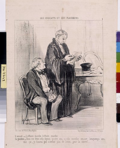 Serie Les Avocats et les litigants: El abogado - ¡El caso funciona, el caso funciona! El litigante - ¡Me has estado diciendo esto durante cuatro años, si sigue caminando tanto tiempo, acabaré teniendo m... de Honoré Daumier