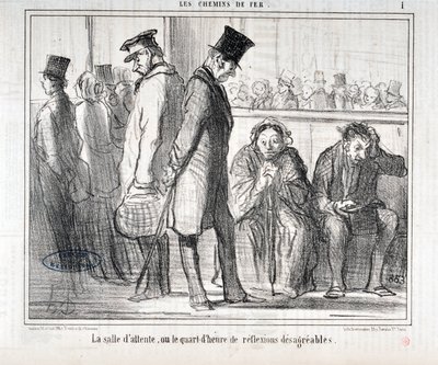 Obra de Honoré Daumier (1808-1879). Charivari data de 1855: Serie LES Chemins de fer La sala de espera o el cuarto de hora de reflexiones desagradables MUSEO DE BELLAS ARTES - PALACIO LONGCHAMP, MARSELLA de Honoré Daumier