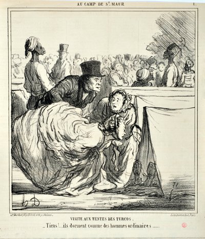 Serie AU CAMP DE SAINT MAUR Visita a las tiendas de los turcos. “-¡Aquí!... duermen como hombres ordinarios...” de Honoré Daumier