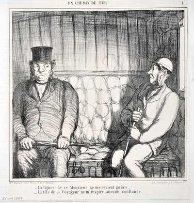 Obra de Honoré Daumier (1808-1879). Charivari data de 1864: Serie LES CHAINS DE RAILWAY - La figura de este caballero no me resulta familiar. - la cabeza de este viajero no me inspira confianza MUSEO DE BELLAS ARTES - PALACIO LONGCHAMP, MARSELLA de Honoré Daumier