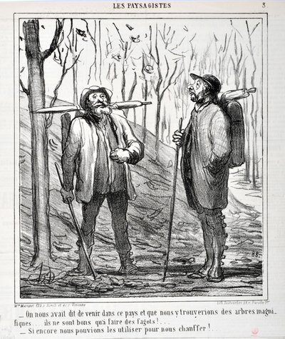 Serie Les Landsagists: - Nos dijeron que viniéramos a este país y que encontraríamos hermosos árboles... ¡son buenos para hacer fagots!... ¡Si pudiéramos usarlos para calentarnos!... MUSEO DE BELLAS ARTES de Honoré Daumier