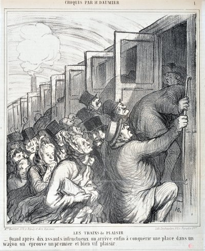 Serie Sketch Les trains de plaisir: - Cuando después de diez asaltos fallidos finalmente logramos conquistar un lugar en un vagón, experimentamos un primer y muy vivo placer. MUSEO DE BELLAS ARTES de Honoré Daumier