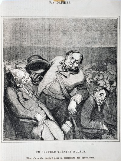 Obra de Honoré Daumier (1808-1879). Charivari data de 1864: Serie Sketches Tomados en el Teatro Un nuevo modelo de teatro. Nada se ha descuidado para la comodidad de los espectadores MUSEO DE BELLAS ARTES - PALACIO LONGCHAMP, MARSELLA de Honoré Daumier