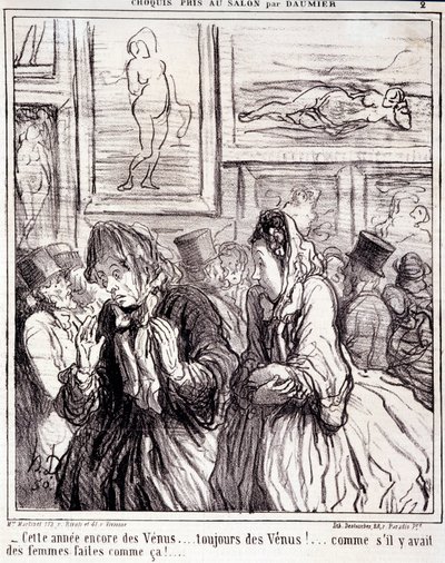 Obra de Honore Daumier (1808-1879). Charivari data de 1865: Serie Bocetos Tomados en el Salón- “Este año otra vez la Venus... ¡siempre la Venus!... ¡como si hubiera mujeres hechas así!” Extracto del periódico “Le Charivari” Dim: 28x28cm. Inv de Honoré Daumier