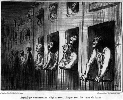 Aspecto que las calles de París ya comienzan a tener cada noche, caricatura sobre el Cometa de 1857 por Honoré Daumier (1808-1879). "Charivari" de Honoré Daumier
