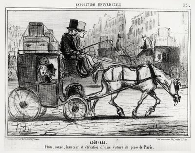 Agosto de 1855, exposición universal: plano, corte, altura y elevación de un coche de París. Ilustración de Honoré Daumier (1808-1879), publicada en las noticias, "Charivari", con fecha 4 de septiembre de Honoré Daumier