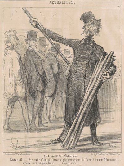 En los Campos Elíseos, Ratapoil. Por decisión filantrópica del Comité del diez de diciembre... a dos sous al club... dos sous... de Honoré Daumier