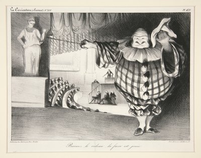 Baissez le rideau, la farce est jou?e. (Bajen el telón, se acabó la farsa.), pl. 421 de la revista La Caricatura no. 201 de Honoré Daumier