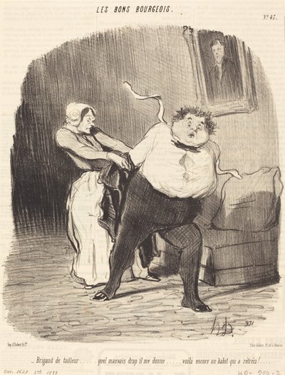 Bandido de sastre... ¡otro traje... encogido! de Honoré Daumier