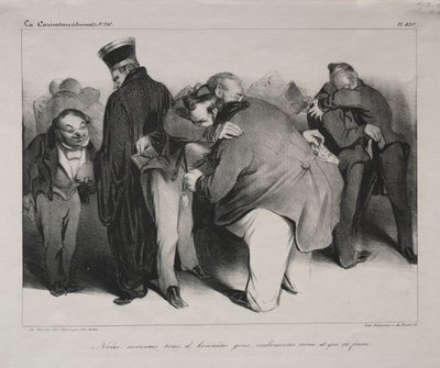 Caricatura, lámina 439: Todos somos hombres honestos, así que abracémonos y terminemos con esto, 1834 de Honoré Daumier