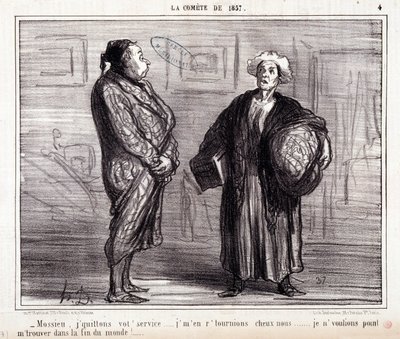 Caricatura sobre ciencia. Serie sobre “el Cometa de 1857”: “Mossieu, dejo su servicio...”. Grabado por Honoré Daumier (1808-1879). Extracto del periódico “Le Charivari” el 13 de marzo de Honoré Daumier