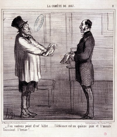 Caricatura sobre la ciencia. Serie “El Cometa de 1857”: No quiero boleto... Extracto del periódico “Le Charivari” 4 de marzo de Honoré Daumier