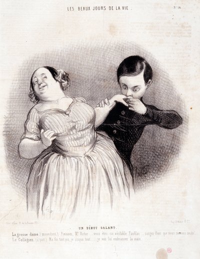 Caricatura sobre la pareja. Serie “Los Bellos Días de la Vida”: Un comienzo galante... Extracto del periódico “Le Charivari” 10 de julio de Honoré Daumier