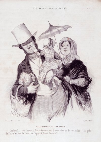 Caricatura sobre la familia. Serie “Los Bellos Días de la Vida”: Un domingo en el campo... Extracto del periódico “Le Charivari” 21 de julio de Honoré Daumier