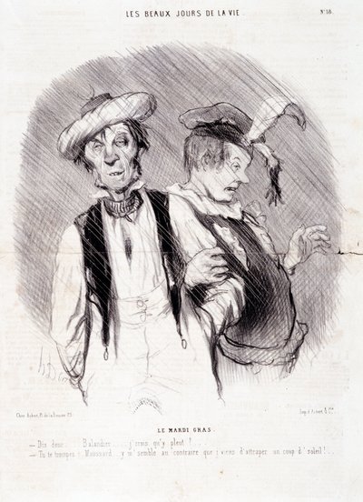 Caricatura sobre dos alcohólicos: Serie "Los hermosos días de la vida": "El Mardi Gras...". Grabado por Honoré Daumier (1808-1879). Extracto del periódico "Le Charivari" el 9 de agosto de Honoré Daumier
